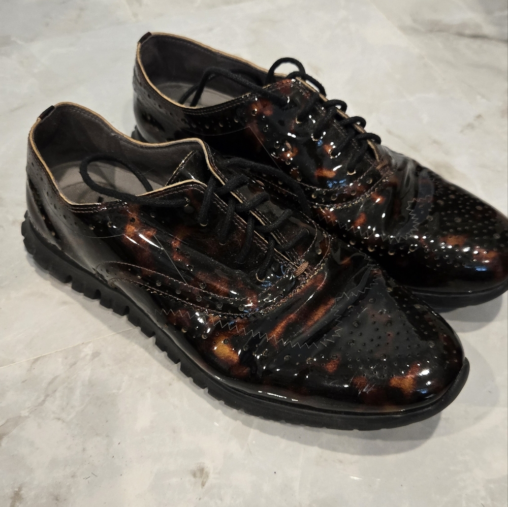 Cole Haan Zerogrand W04386 Women Tortoise Print Wingtip Oxford Shoe Size 7.0